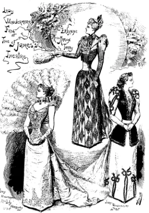 Figure 8  Lady  Windermere's  Fan  a t th e S t James's Theatre , 1892 ; outfit s b y Savag e an dPurdue fo r Mr s Erlynn e (Ac t IV, centre ) an d Lad y Windermer e (Act s II and III,  left; Ac t IV ,right) (The Lady, 1 0 March 1892 )