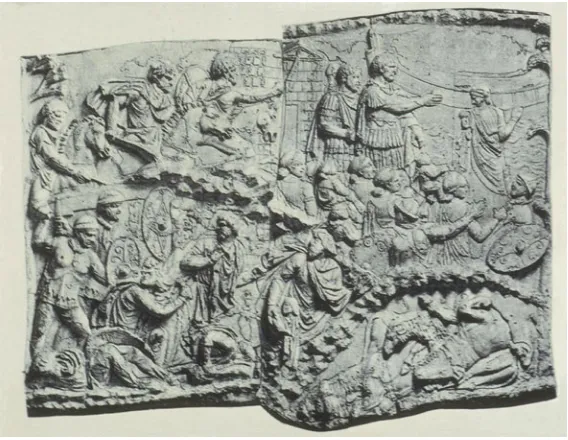 Fig. 2Column of Trajan, Rome. Detail, section 29. Trajan sends Dacian Women Away fromBattle