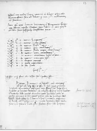 figure 7.  Table of contents of Giovanni Battista Boerio’s transcription of eleven out of the twelve original chapters of John of Bruges’s De veritate astronomie, from British Library, MS Arundel 88, fol