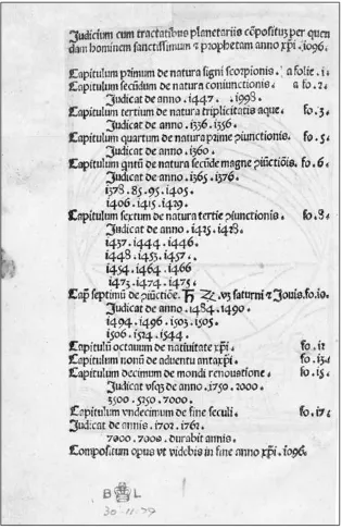 figure 8.  Table of contents of the Judicium cum tractatibus planetariis (1496), which contains eleven out of twelve chapters of John of Bruges’s De veritate astronomie