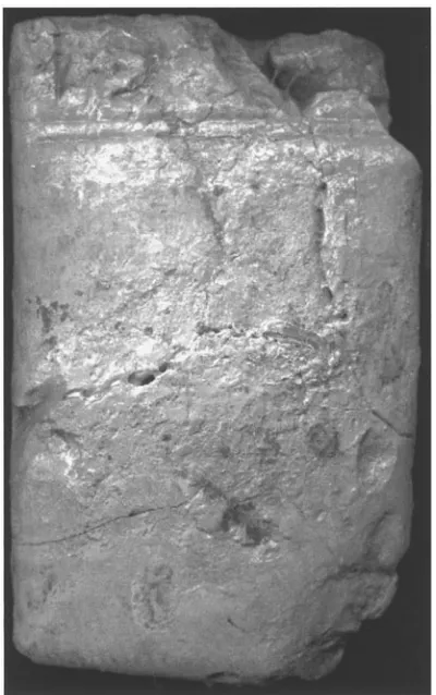 Fig. 5 shows an ancient clay tablet (front, right edge, and back), carrying thewhole 16 lines of that has been levigated—that is, all gravel, plant matter, and other foreignobjects have been removed—and shaped by hand into a smooth block 6 by9.5 by 3 centi