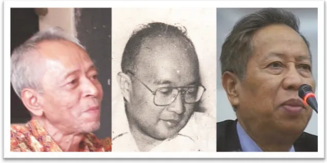 Gambar 5. Beberapa ekonom kritis di Indonesia. Dari kiri: HidayatNataatmadja (1932-2009), Ace Partadiredja (1935-2002), dan DawamRahardjo (1942-).