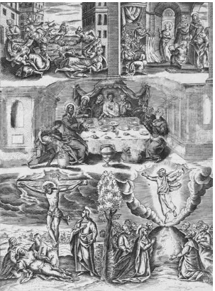 Figure 10. Engraving showing the Massacre of the Innocents; Christ among the Doctors; the Marriage Feast at Cana; the Cruciﬁ xion; and the Ascension