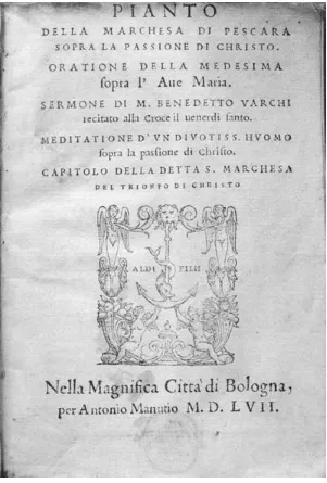Figure 3. Title page of the 1557 edition of the Christo.Pianto della Marchesa di Pescara sopra la passione di  Copyright British Library Board