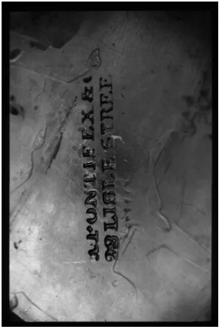 Figure 6: Plate maker’s mark on the title page of Blake’s Job copper plate (BMPD). Photograph taken by Mei-Ying Sung, image reproduction courtesy of the Trustees of the British Museum.