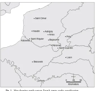 Fig. 1. Map showing north-eastern French towns under consideration