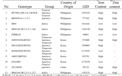 Table 1.  A brief description of selected genotypes  