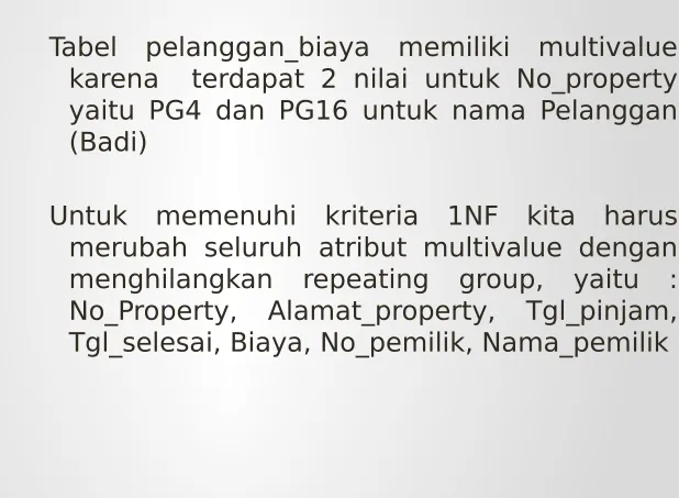 Tabel pelanggan_biaya memiliki multivalue 