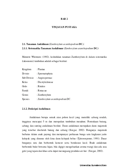 BAB 2 TINJAUAN PUSTAKA 2.1. Tanaman Andaliman (Zanthoxylum ...