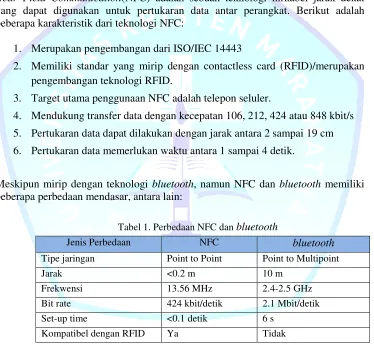Tabel 1. Perbedaan NFC dan bluetooth 