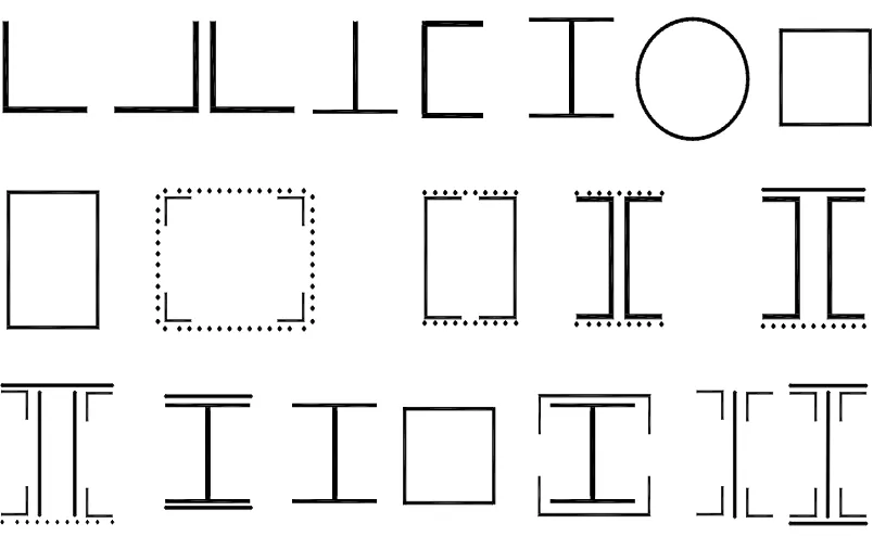 Gambar 2.11 Bentuk – bentuk tampang penampang tekan 