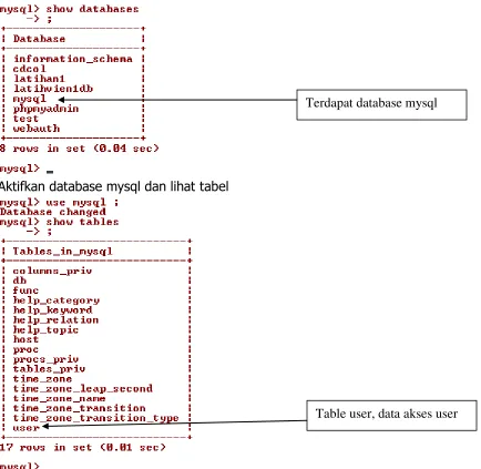 Table user, data akses user 