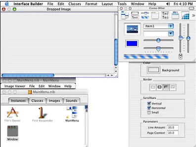 Figure 3.32. Set the NSScrollView's automatic resize behavior to fill available space and preserve constant margins.