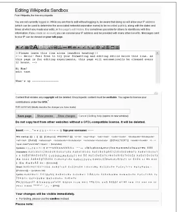 Figure 1-2. The sandbox, in edit mode. The text in the box (the edit box) is only an example—whatyou see will depend on what the other editors have just done to the page