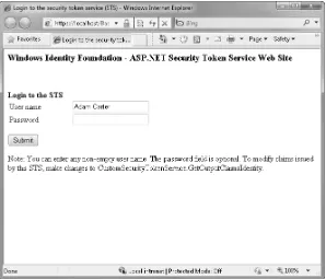 FIGURE 2-6  The authentication page of a test STS automatically generated by WIF
