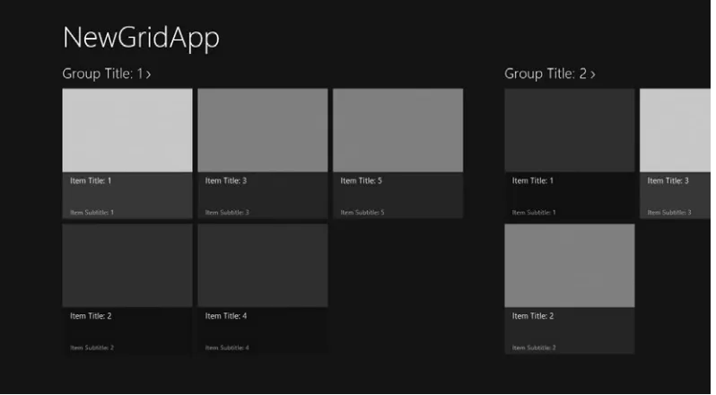 Figure 2-8. A first run of a project created from the grid template. We’re looking at the hub of a 3-tier navigation  model that’s been created for us