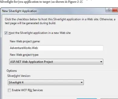 Figure 2-2. The Silverlight project wizard 