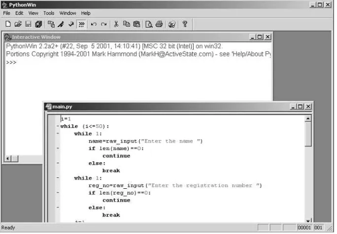 Figure 1.5The PythonWin environment in Windows.