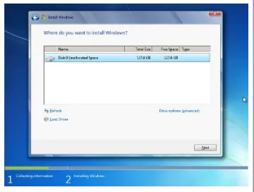 Figure 1-5. Selecting the disk for installing Windows 7