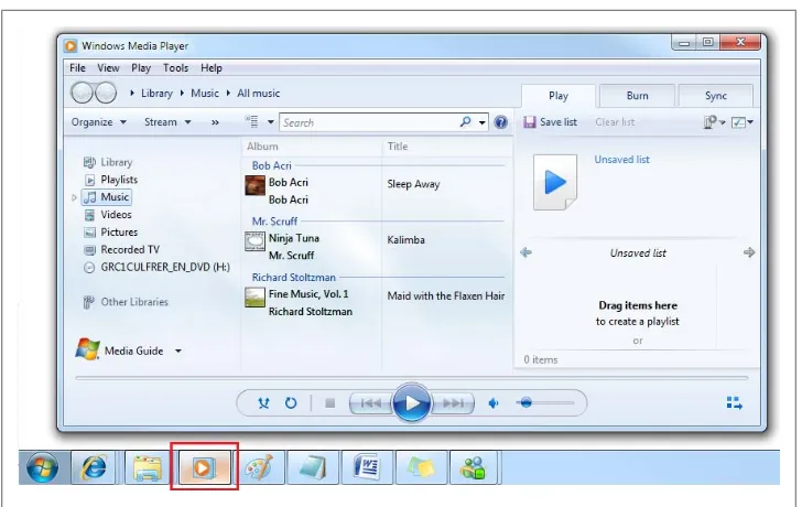 Figure 2-3. The Windows Media Player is pinned to the taskbar by default