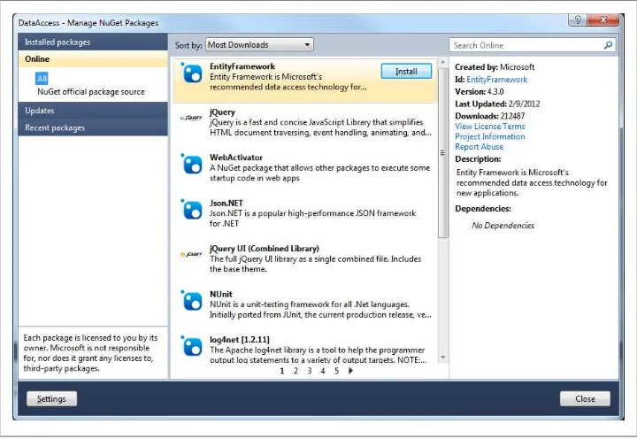 Figure 1-1. Getting EntityFramework.dll from the Library Package Manager