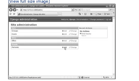 Figure 3.8. Add link for Persons on the mainpage for Django's admin interface.