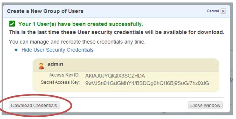 Figure On the next screen, make sure you download the admin credentials and remember where you saved them (see 2-10)