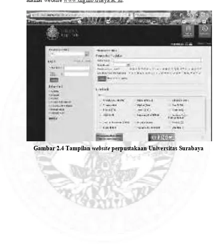 Gambar 2.4 Tampilan website perpustakaan Universitas Surabaya 