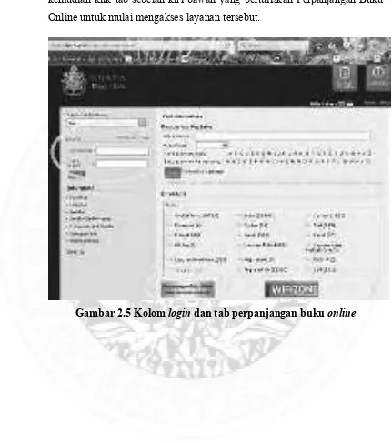 Gambar 2.5 Kolom login dan tab perpanjangan buku online  
