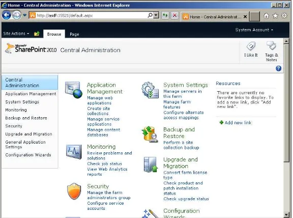 FIguRE 2-4 SharePoint Central Administration.