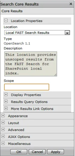 FIguRE 2-12 Setting a Scopes Dropdown in the Search Box Settings dialog box.