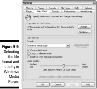 Figure 5-9: Selecting the file format and quality in Windows Media Player.