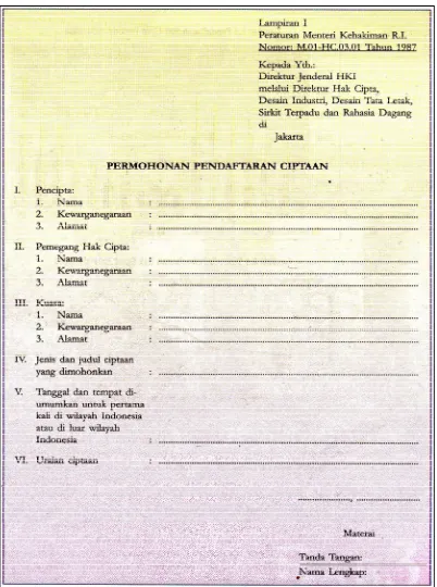 Gambar 6 - Bentuk formulir Permohonan Pendaftaran Ciptaan
