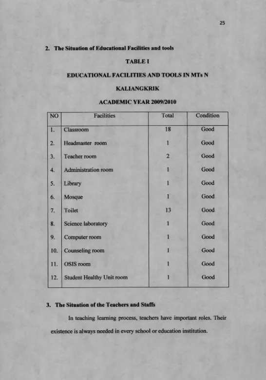 EDUCATIONAL FACILITIES AND TOOLS IN MTs NTABLE I 