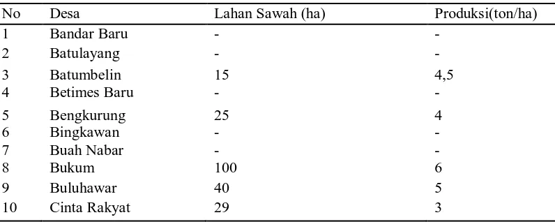 Tabel 1. Luas sawah dan rata-rata produksi padi di Kec. Sibolangit 