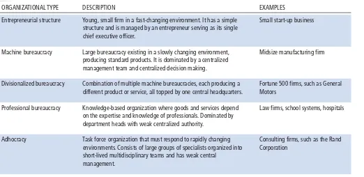 TABLE 3.2 ORGANIZATIONAL STRUCTURES