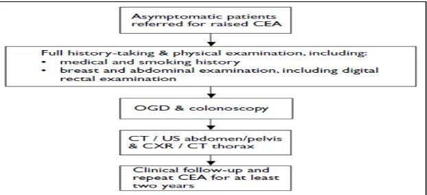 Gambar 2.4.1 Alogritma  Evaluasi pada Pasien Asimptomatik dengan  CEA yang Meningkat (Lim Y et al., 2009)