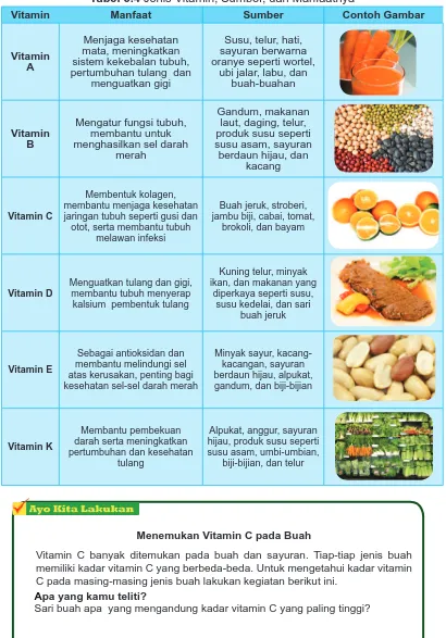 Tabel 5.4 Jenis Vitamin, Sumber, dan Manfaatnya