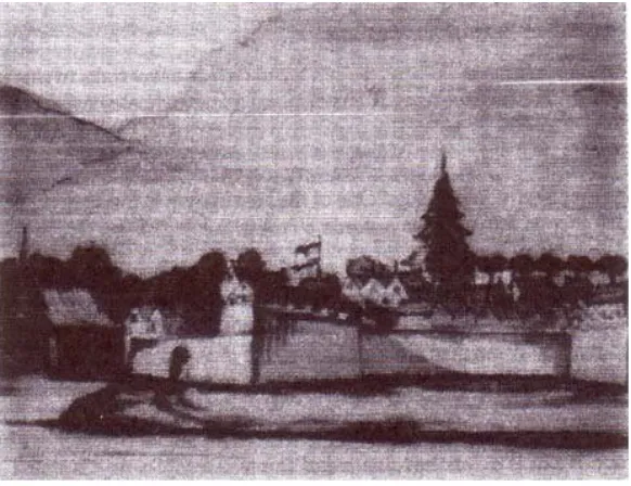 Gambar 1D. Lukisan yang dibuat oleh juru gambar atas instruksi dari Wouter Schouten(1660), yang menggambarkan pemandangan kota Jepara dari arah laut