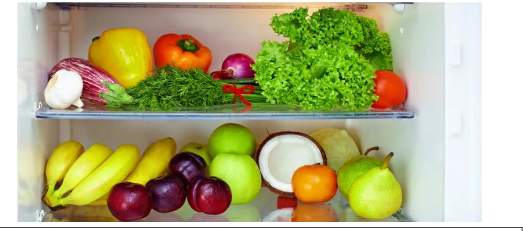 Gambar 5: sayur-sayuran dan buah-buahan yang disejukkan  dalam peti sejuk.
