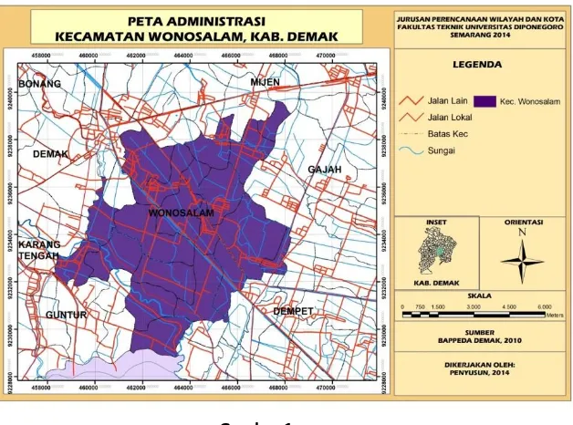 Gambar 1 Peta Administrasi Wilayah Penelitian Kecamatan Wonosalam 