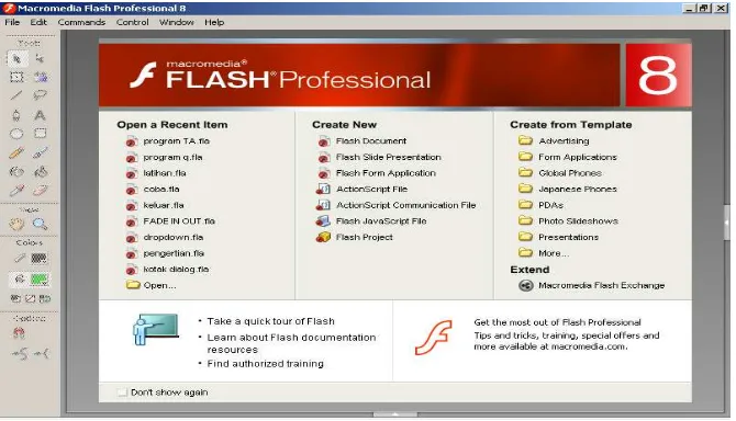 Gambar 2.1 Tampilan Start Page Macromedia Flash 8 