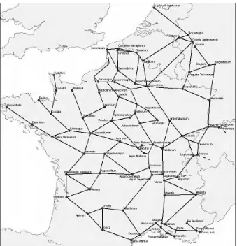 Figure 11. Layout of the network of the Peutinger Table against the background of a modern map 