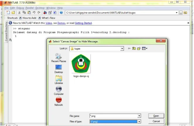 Gambar 4.4 Proses Input Gambar berhasil melanjutkan ke proses input pesan