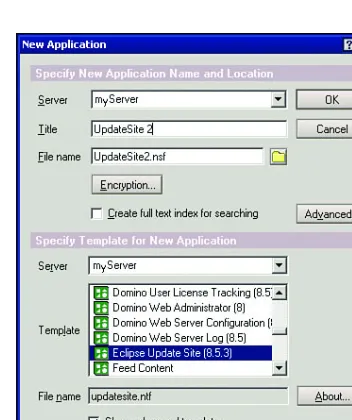 Figure 2.13The New Application dialog where the update site application is created.