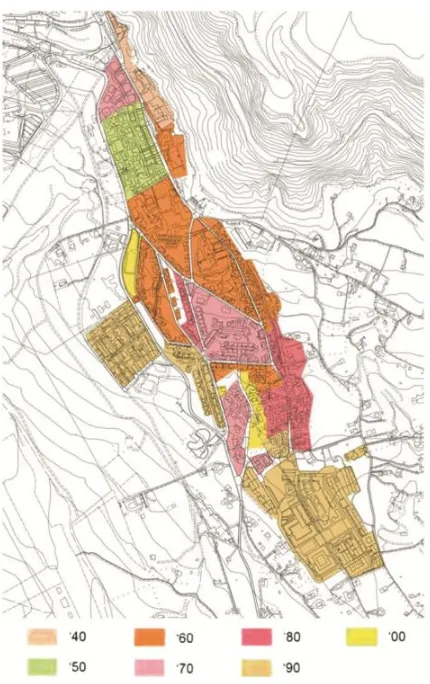 Fig. 2. Stages of growth of the Agna-Le Piane settlement in Matera