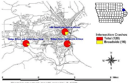 Gambar 4. Peta Kecelakaan pada Lampu Lalulintas  Lowa 1995-1997 (Roche, 2000) 