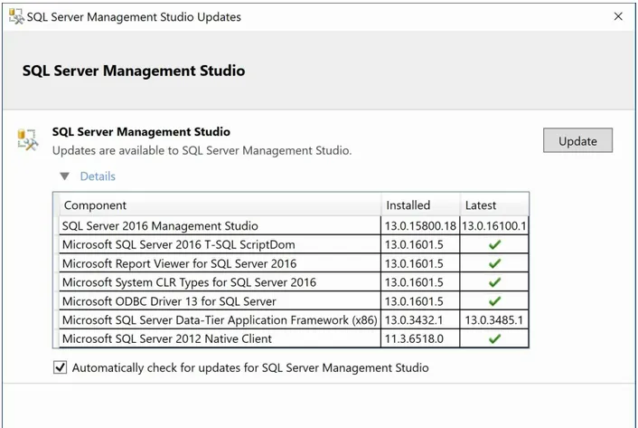 Figure 3.6: SQL Server Management Studio Update Checker