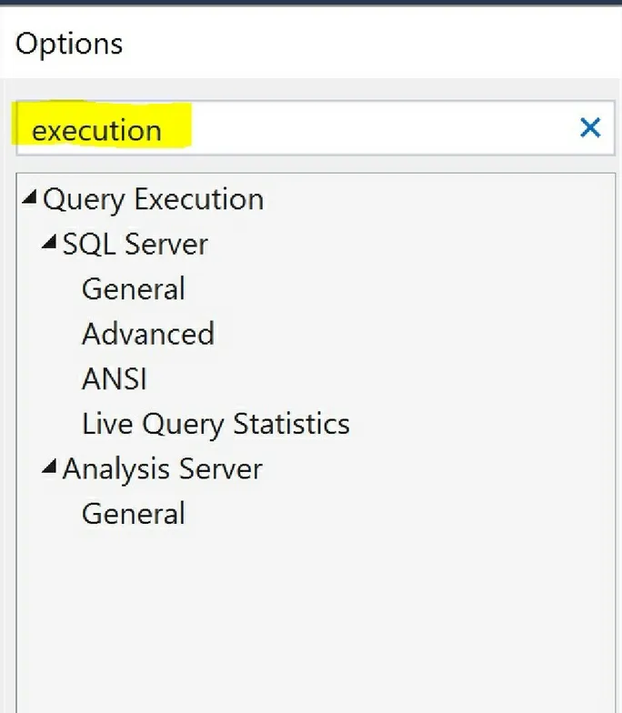 Figure 3.8: Options window - search/filter