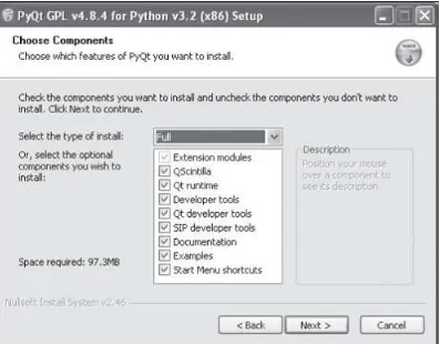 Figure 7.2. Selecting the features of PyQt to install.